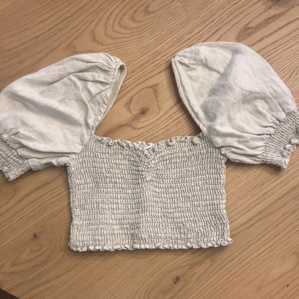 Reformation Puff Sleeve Linen Blend Top